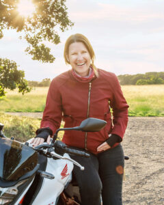 Woman wearing Linda-Jean Women's Motorcycle Fashion