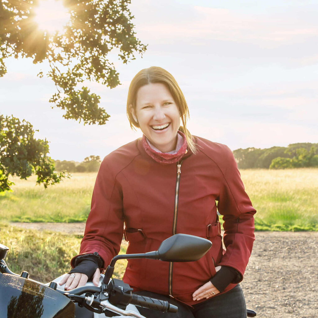 Woman wearing Linda-Jean Women's Motorcycle Fashion