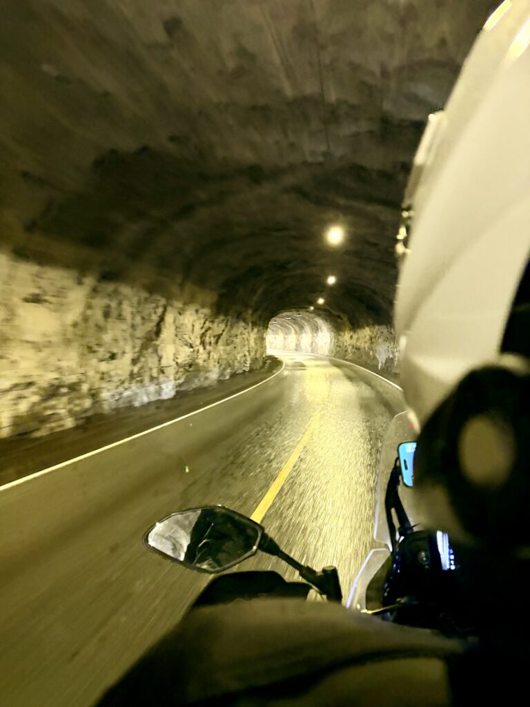 Riding a motorcycle through one of Norways tunnels 